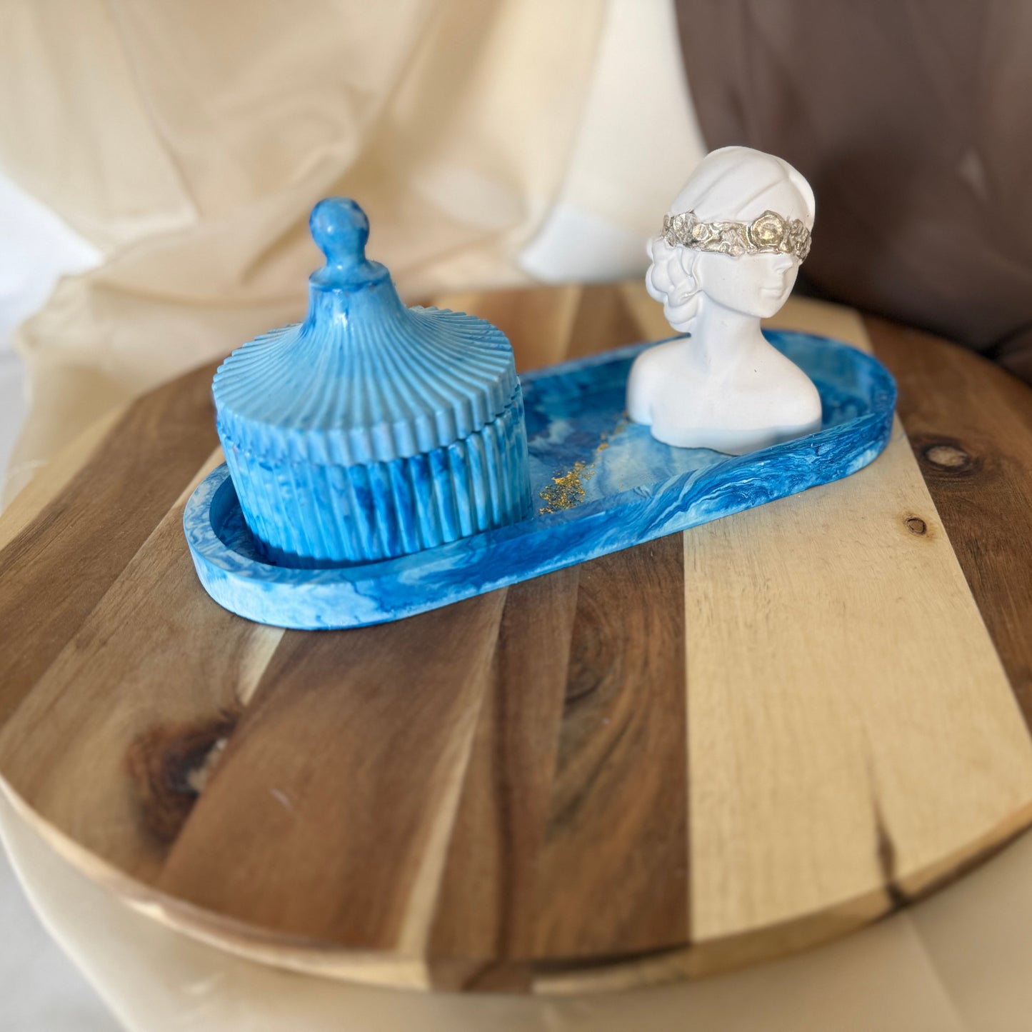 Set Dama Marmoleado Azul